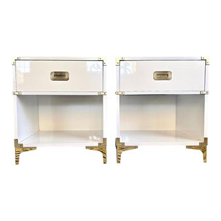 1950s Henredon Campaign Style High Gloss Lacquered End Stands - a Pair For Sale