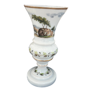 Antique French White Opaline Handpainted Vase