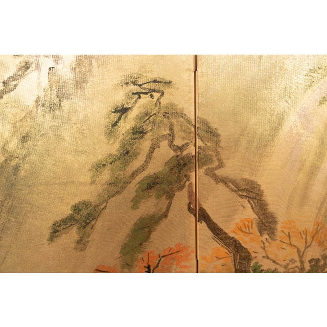 1970s Shōwa Era Japanese Byobu Screen, "Autumn Landscape With River" For Sale - Image 12 of 18