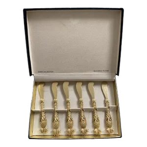 1950s Mid-Century Janis 24k Gold Plated Pineapple Knives Charleston Tancraft Butter Knives- Set of 6