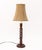Pair of &nbsp;Jacobean Style Carved Mahogany Double Barley Twist Table Lamps, with deep hex bell form shades on circular...