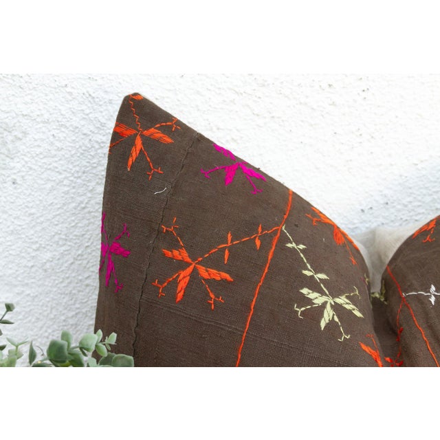 Indian Juna Star, Antique Phulkari Lumbar Pillow Cover For Sale - Image 3 of 6