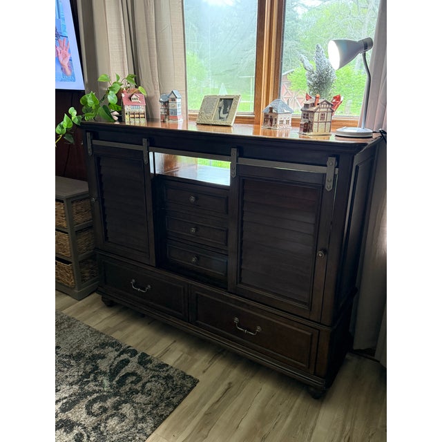Transitional Rustic Transitional Mahogany & Red Cedar Sideboard With Sliding Barn Doors. For Sale - Image 3 of 10