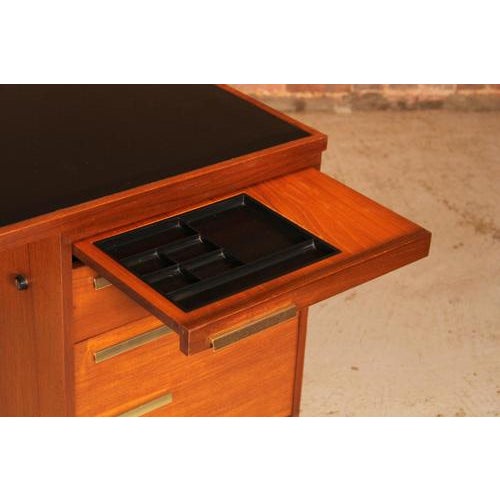 Wood Mid-Century British Executive Teak Desk with Brass Handles, 1970s For Sale - Image 7 of 16