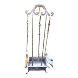 Gold Silver Forged Iron Maitland Smith Style FirePlace Accessory Set Tools 4 Piece