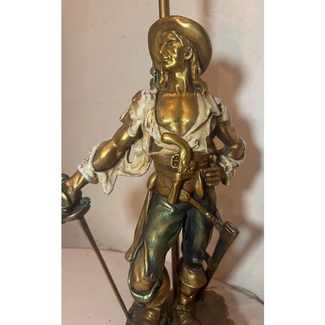 Huge Antique Patinated Bronze Clad Captain Kidd Pirate Figural Table Lamp For Sale - Image 4 of 13