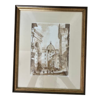 "Firenze" Original Monochromatic Watercolor Painting by Leonardo Locchi, 1999 - Framed For Sale