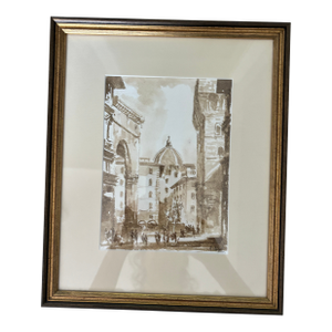 "Firenze" Original Monochromatic Watercolor Painting by Leonardo Locchi, 1999 - Framed
