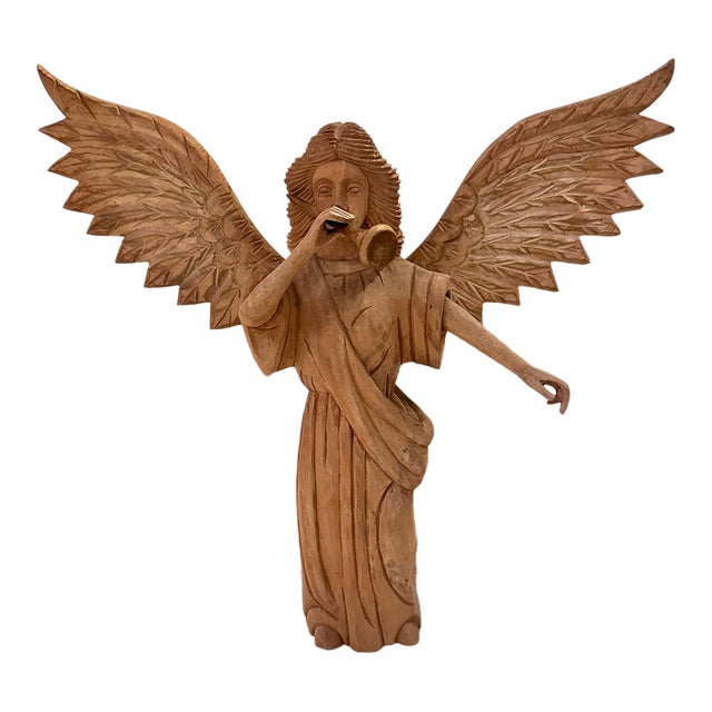 Large Carved Wood Angel Sculpture For Sale