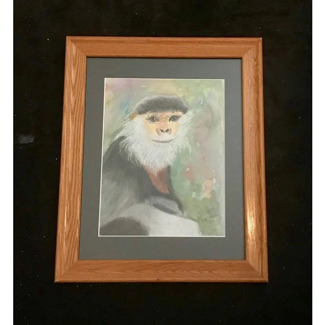 2000 - 2009 Monkey With Beard / Wildlife Watercolor and Crayon MIX Media Painting - Signed Ruth Warner 2007 For Sale - Image 5 of 5