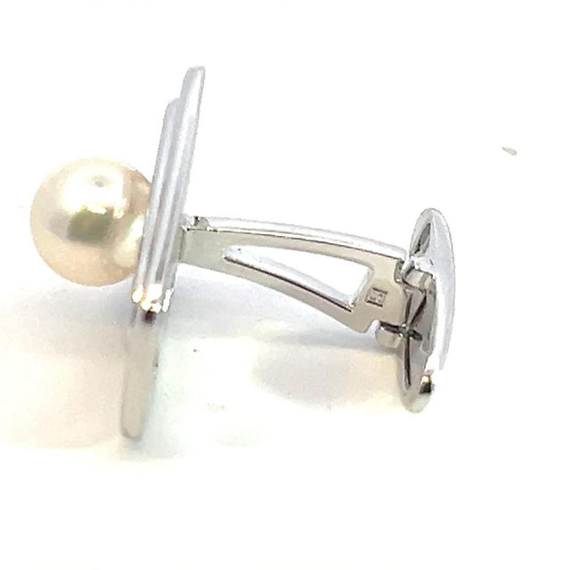 1990s 1990s Mikimoto Estate Akoya Pearl Cufflinks + Tie Pin Set Sterling Silver, 4 Pieces For Sale - Image 5 of 7