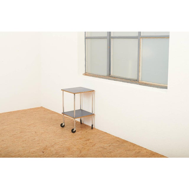 Blue Side Table in Chrome-Plated Steel Tube Frame For Sale - Image 8 of 10