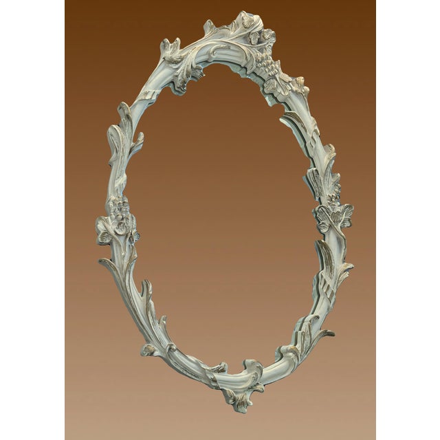 Vintage Carolina Mirror, Cream Oval Floral & Leaf Wall Mirror With Gold Highlights For Sale - Image 13 of 14