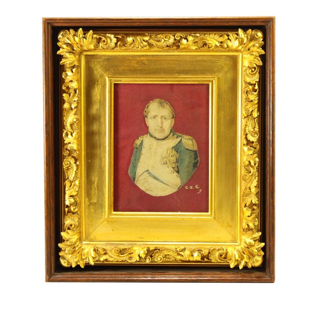 Early 19th Century Christophe-Elie Gantillon Silk Work Portrait of Napoleon I, Framed For Sale