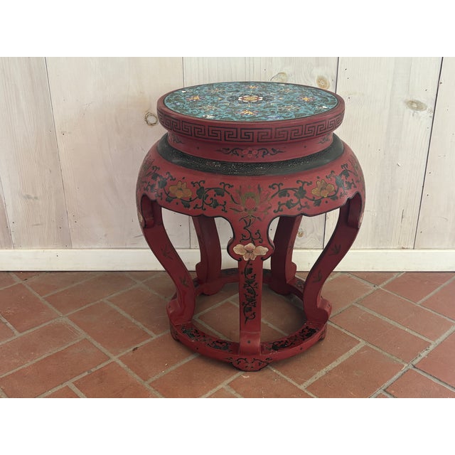 Mid 20th Century Red Painted Wood Garden Stool For Sale - Image 9 of 18