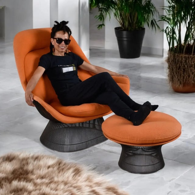 1970s 1972 Original Warren Platner for Knoll Orange Easy Chair and Ottoman For Sale - Image 5 of 13