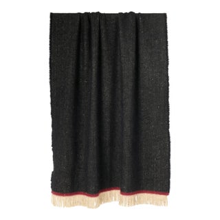 The House of Lyria Silk and Angora Riptide Throw in Black Herringbone For Sale