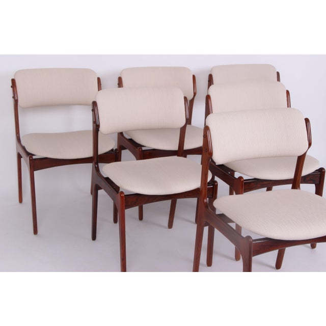 Model OD49 Chairs in Rosewood and Wool Fabric by Erik Buch for Oddense Maskinsnedkeri, 1960s, Set of 6, in Very Good...