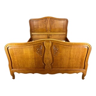 Vintage Louis French Oak Double Bed Frame For Sale