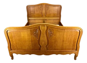Vintage Louis French Oak Double Bed Frame