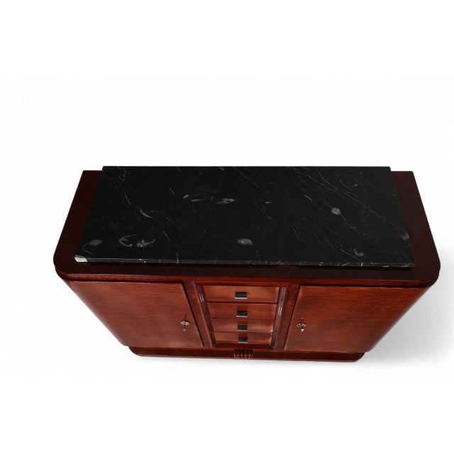 1920s French Art Deco Marble Top Walnut Sideboard Buffet For Sale In West Palm - Image 6 of 7