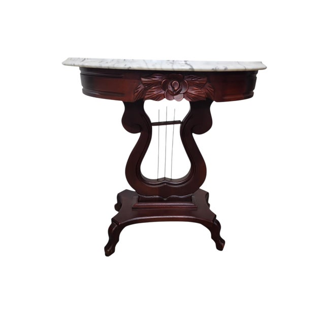 Mid 20th Century Vintage Kimball Carrara Marble Topped Cherry Table Trio For Sale - Image 5 of 12