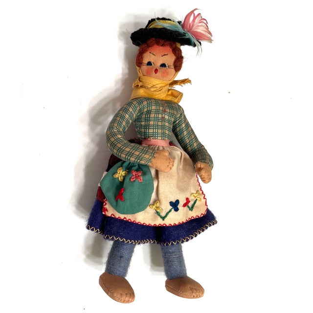 Textile Vintage Hand-Crafted 1950s Mascotes De Maria Helena Felt Folk Doll Trio For Sale - Image 7 of 16