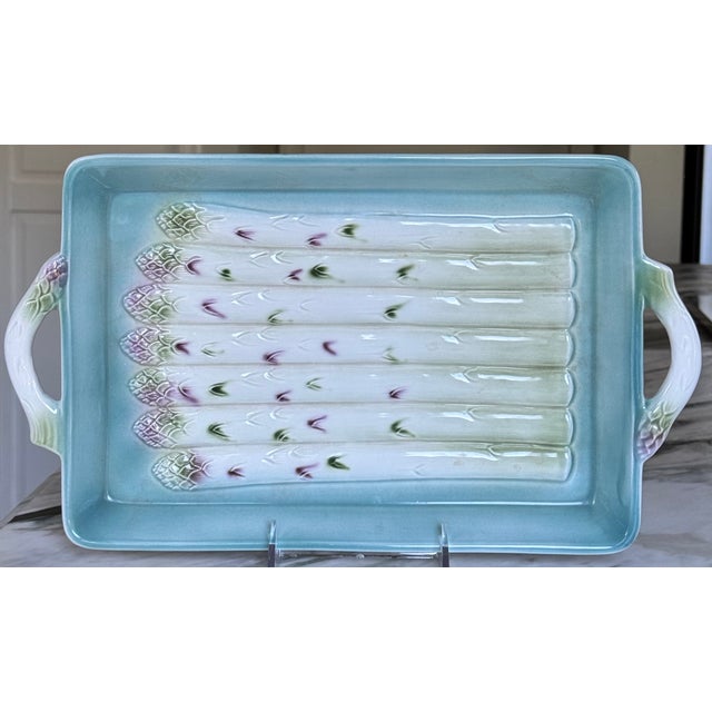 Blue Made in Italy Vintage Asparagus Plate With Handles For Sale - Image 8 of 17