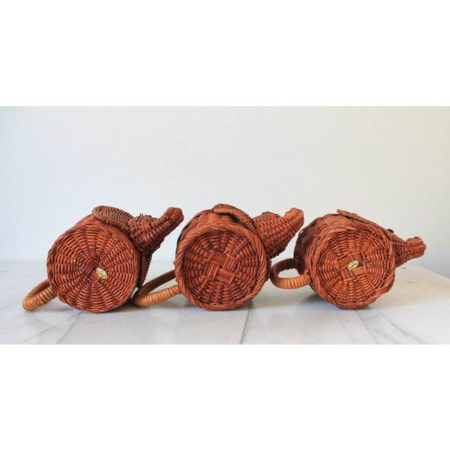 Late 20th Century Vintage Wicker Elephant Cup Holders W/ Ceramic Inserts - Set of 3 For Sale - Image 9 of 12