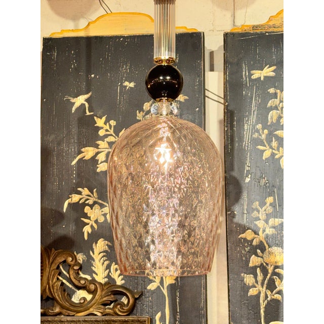Modern Murano Pink and Black Glass Pendant Lights For Sale - Image 3 of 6