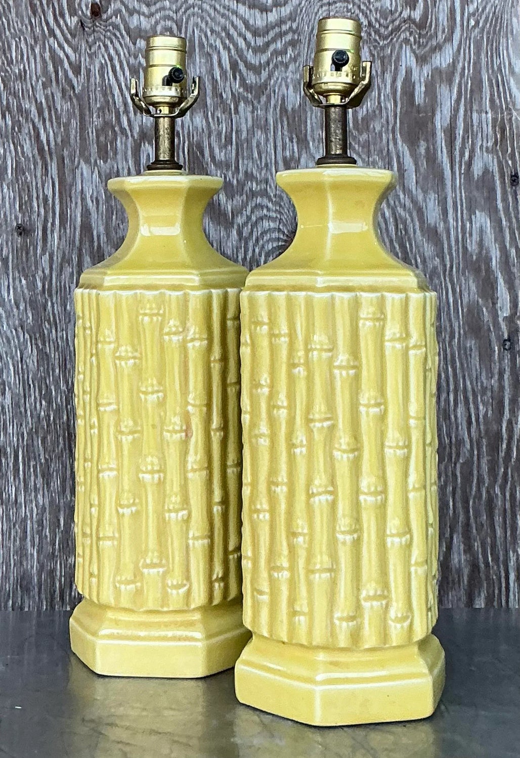 Vintage Coastal Glazed Ceramic Bamboo Lamps - a Pair — additional photo 3