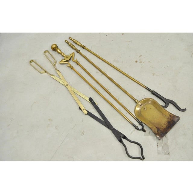 Antique English Federal Brass Urn Finial Fireplace Tool Set With Stand For Sale - Image 4 of 12