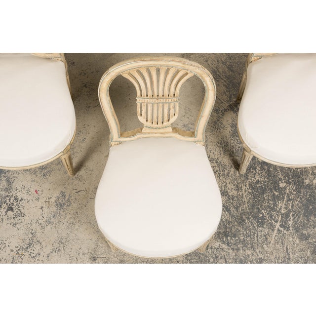 Antique French Louis XVI Style Lyre Back Painted Dining Chairs - Set of 6 For Sale - Image 4 of 18