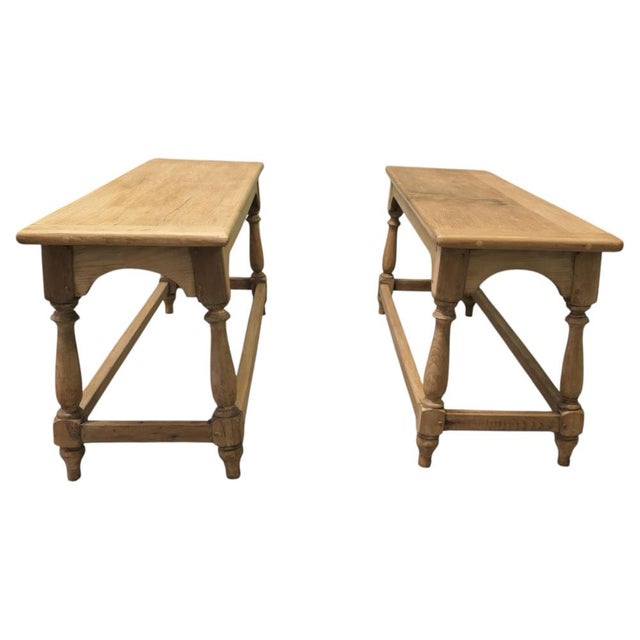 Brown Antique Bleached Oak Benches, 1910, Set of 2 For Sale - Image 8 of 8