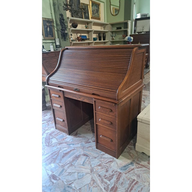 1920s American Oak Roller Desk, 1920s For Sale - Image 5 of 5