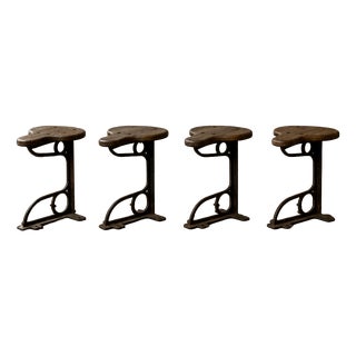 Antique Industrial Machinist Stools in Cast Iron and Pitch Pine, 1890s, Set of 4 For Sale