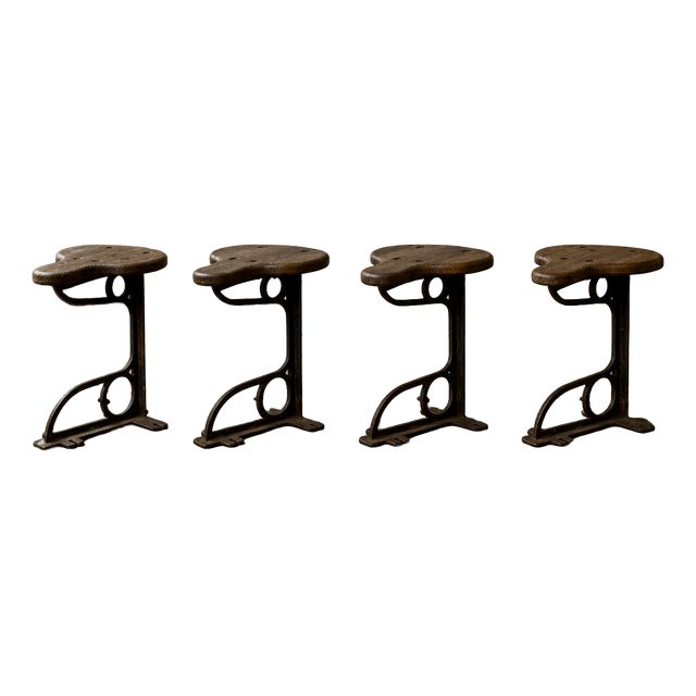 Antique Industrial Machinist Stools in Cast Iron and Pitch Pine, 1890s, Set of 4 For Sale