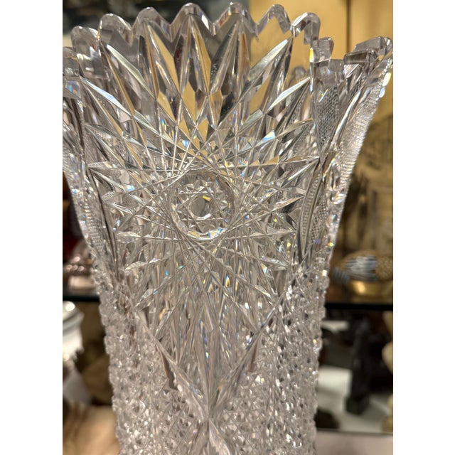 Monumental American Brilliant Period Exhibition Cut Glass Trumpet Vase, Hawkes For Sale - Image 11 of 18