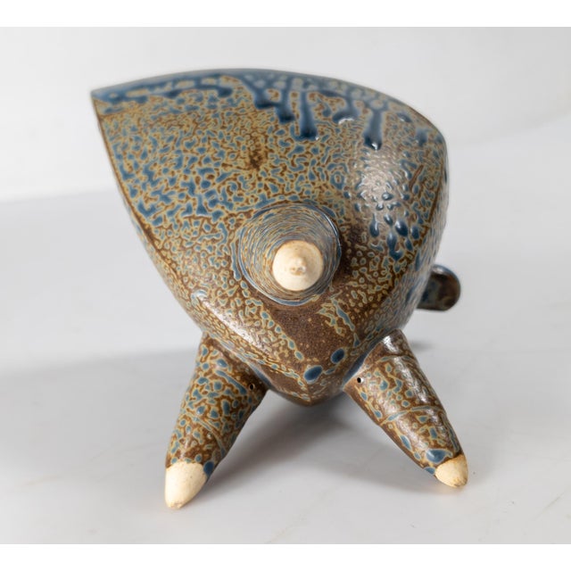 Blue Mid-Century Modern Drip Glazed Art Pottery Pitcher or Ewer For Sale - Image 8 of 9