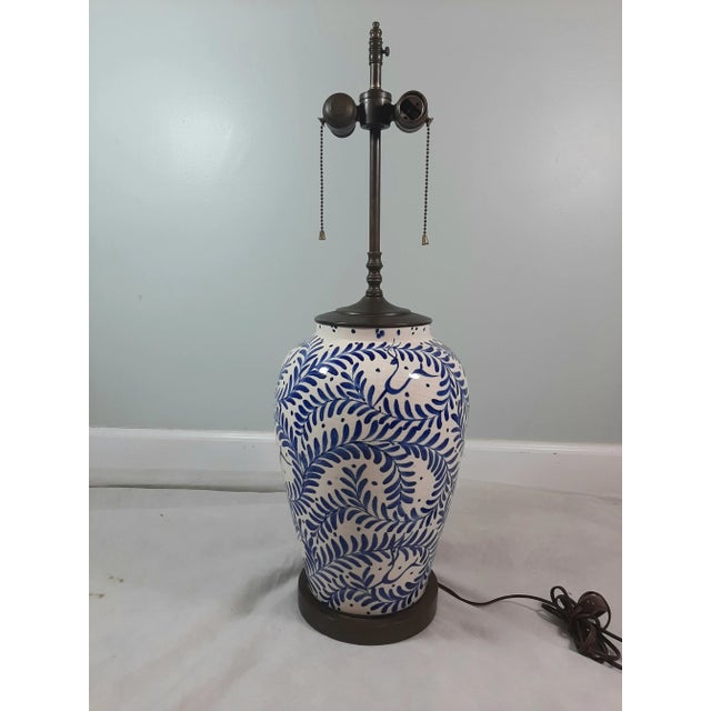 Mid 20th Century Hand Painted Flow Blue Lamp For Sale - Image 9 of 9
