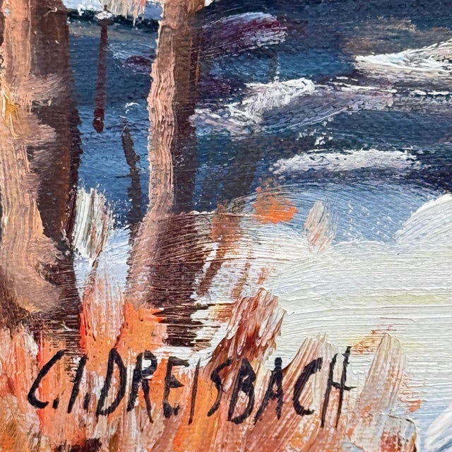 Signed original oil painting by Clarence I. Dreisbach (American, 1903–2001), a listed Pennsylvania artist known for his...