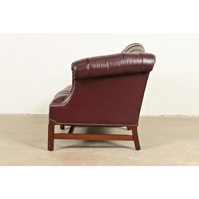 Oxblood Red Vintage Chippendale Tufted Oxblood Leather Camelback Chesterfield Sofa by North Hickory Furniture For Sale - Image 8 of 11