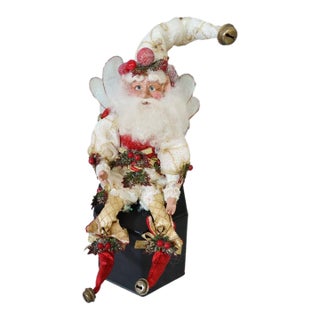 Vintage Mark Roberts Hanging Christmas Fairy Ornament, White Red & Gold, C. 2000–2005 For Sale