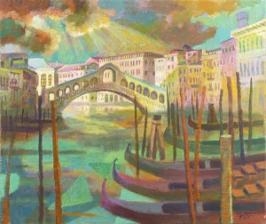 'Venice, the Rialto Bridge at Sunset' by Karl Gasser, Dusseldorf Academy of Fine Arts