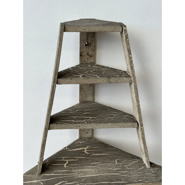 Wood Vintage Folk Art Contracted Paint Finish Tiered Corner Shelf, Circa 1930s-40s For Sale - Image 7 of 13