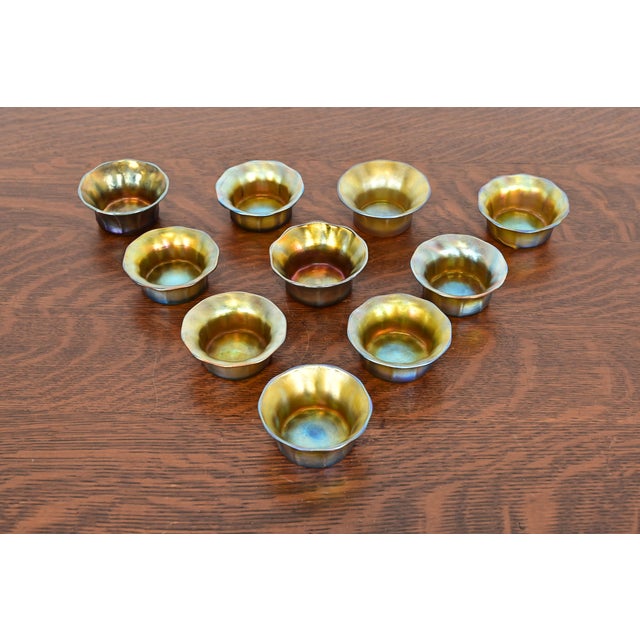Louis Comfort Tiffany Favrile Iridescent Art Glass Salt Cellars, Set of Ten For Sale - Image 11 of 11