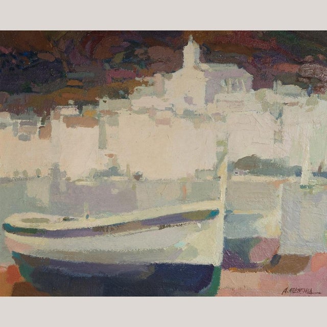 This original oil on canvas painting portrays the harbor of Cadaqués , a historic town on the Costa Brava in northeastern...