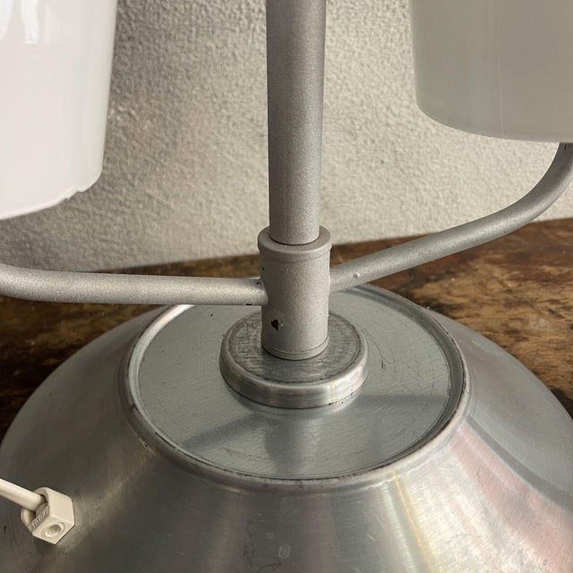 Gray Space Age Table Lamp with Curved Opal Glass Shade and Two Lights attributed to Mazzega For Sale - Image 8 of 12