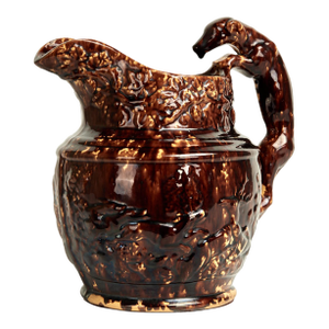 Antique Rockingham Pottery Pitcher With Dog Handle