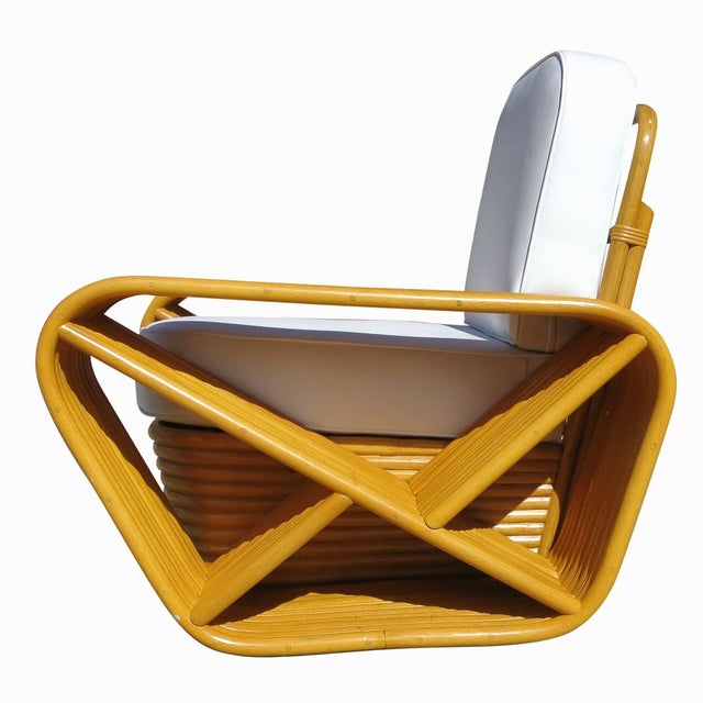 1950s 1950s Restored 10 Strand Square Pretzel Rattan Lounge Chair Paul Frankl Style For Sale - Image 5 of 9